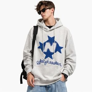 Aelfric Eden Men Streetwear Hoodie Oversized Graphic Gray Blue Pullover Size S